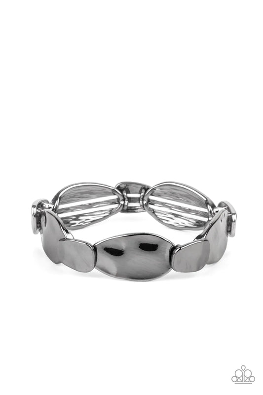 Absolutely Applique Black Gunmetal Hammered Stretch Bracelet Paparazzi B0669