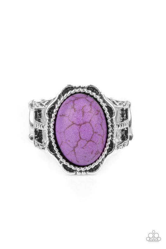 Flowering Dunes Purple Cracked Stone Ring Paparazzi R0099