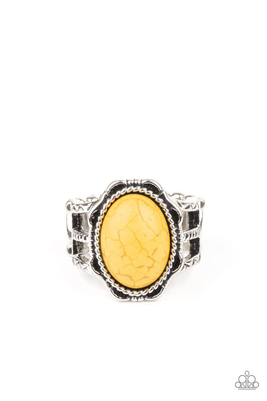 Flowering Dunes Yellow Cracked Stone Ring Paparazzi R0043