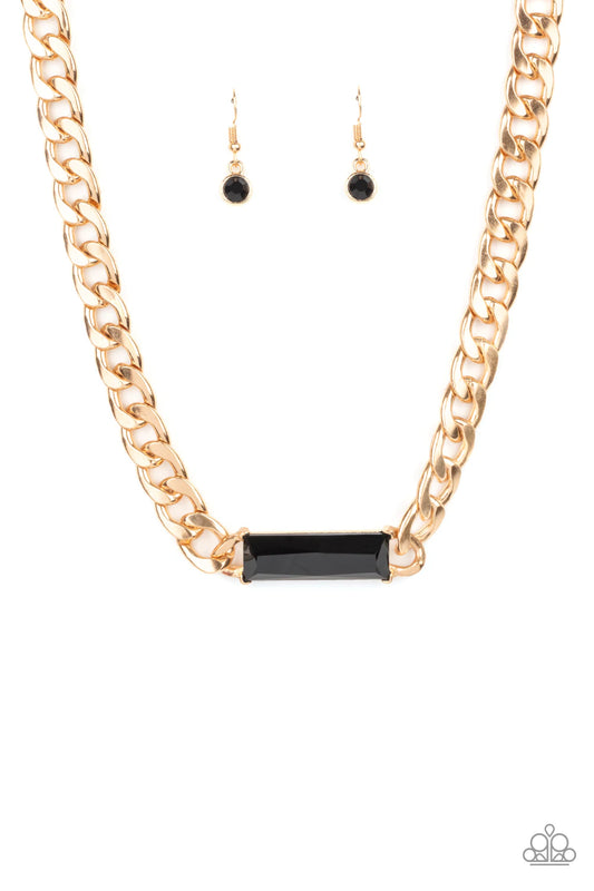 Urban Royalty Gold Chain Black Rhinestone Necklace N0198