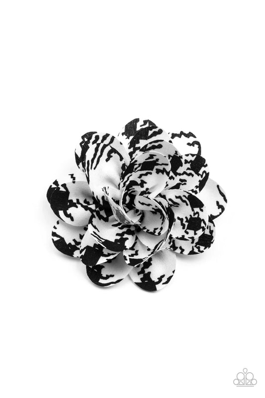 Patterned Paradise White And Black Floral Hair Clip Paparazzi H0019