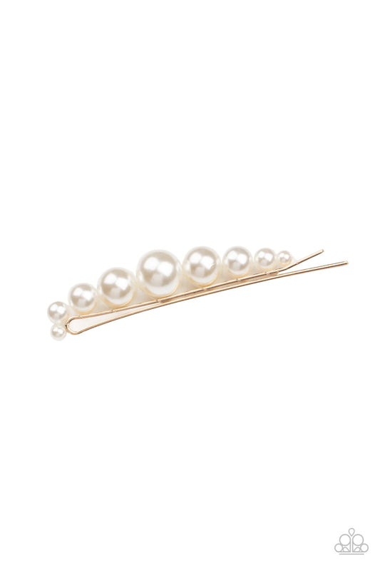 Elegantly Efficient Gold White Pearl Hair Clip Paparazzi H0002