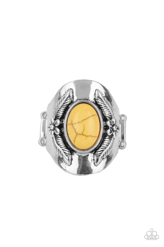 Santa Fe Sanctuary Yellow Cracked Stone Ring Paparazzi R0088