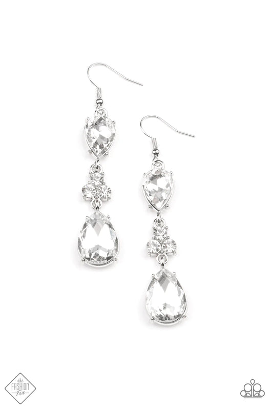 Once Upon a Twinkle White Rhinestone Teardrop Earring Fashion Fix May 2021 Paparazzi E0046