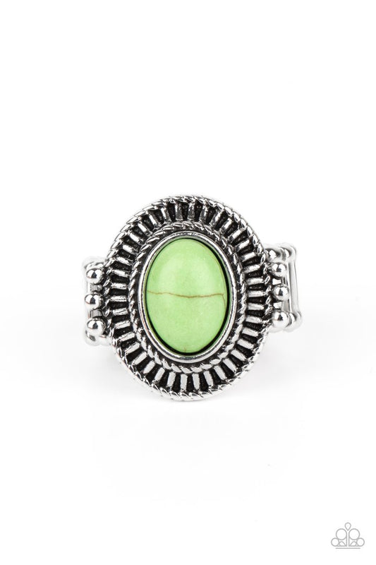 Badlands To The Bone Green Cracked Stone Ring Paparazzi R0063