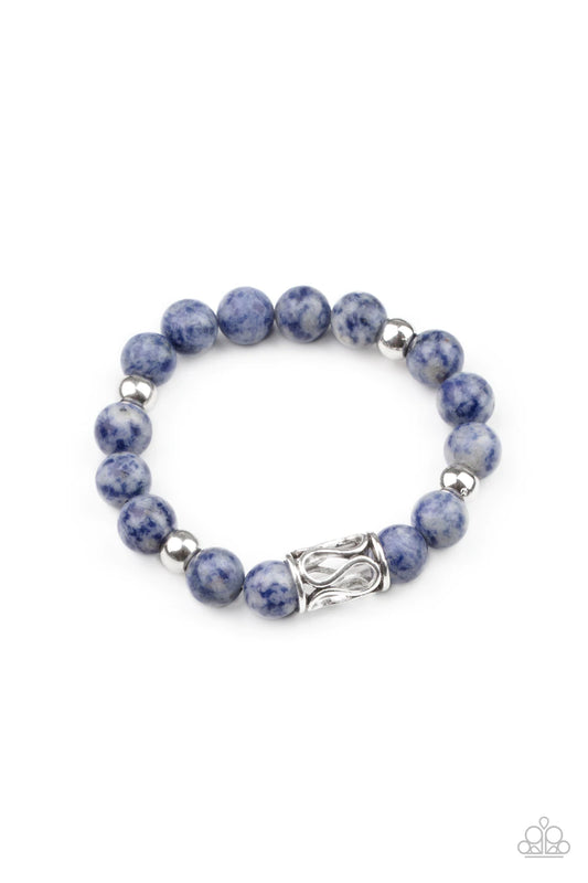 Soothes The Soul Blue Lapis Lazuli Bead & Silver Stretch Bracelet Paparazzi B1103