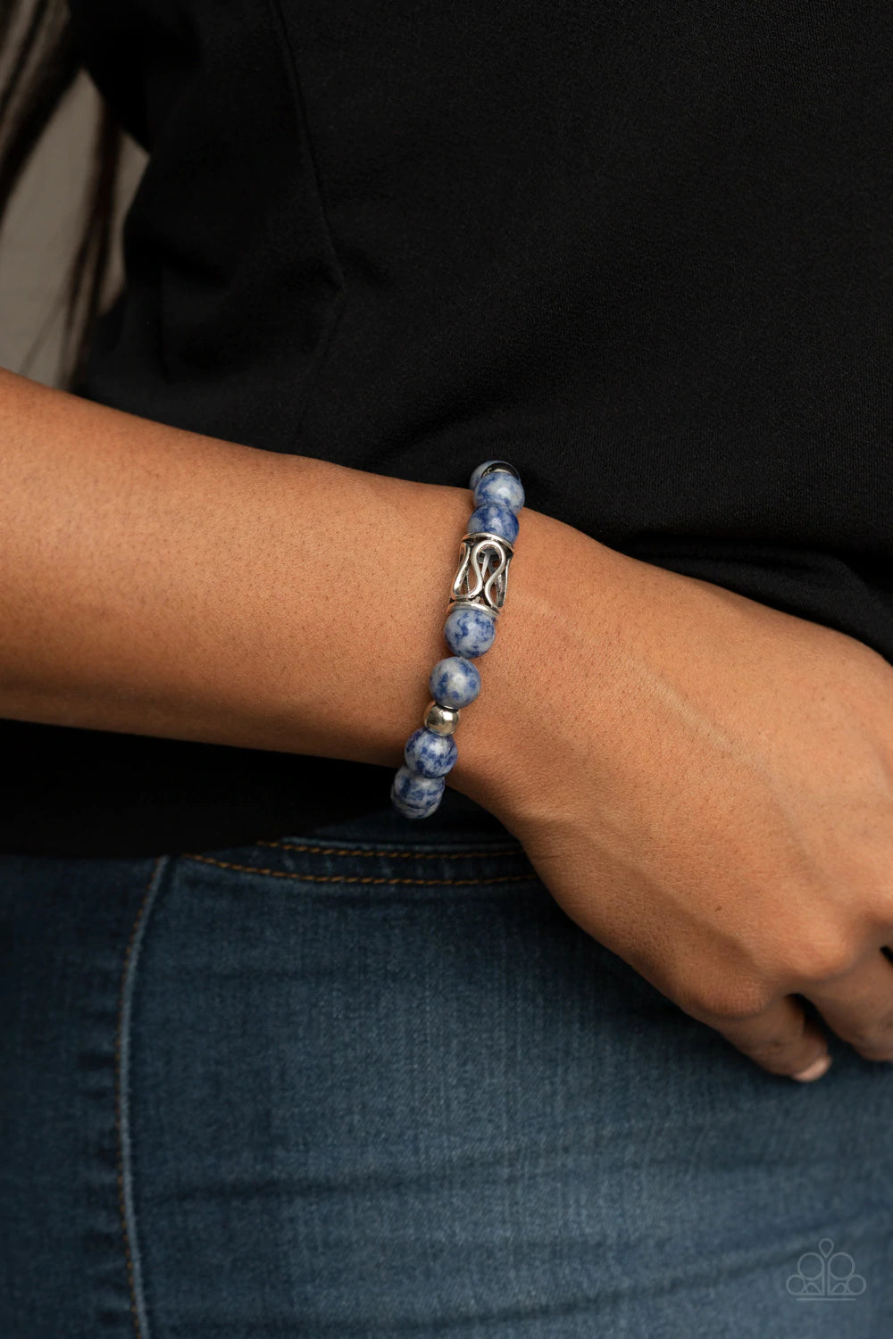 Soothes The Soul Blue Lapis Lazuli Bead & Silver Stretch Bracelet Paparazzi B1103