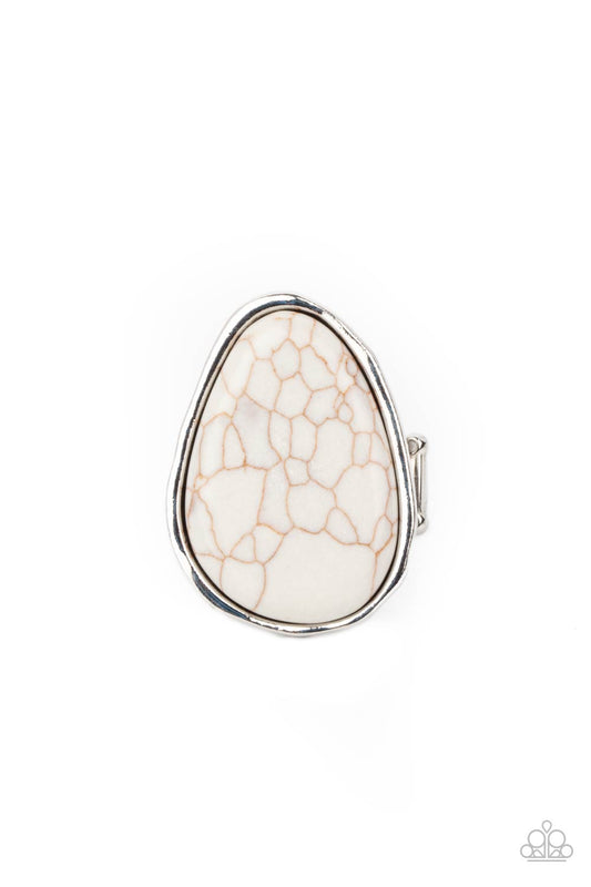 Marble Mecca - White Cracked Stone Ring Paparazzi R0228