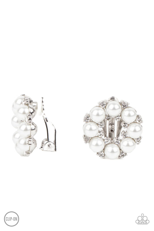 Roundabout Ritz White Rhinestone Clip On Earring Paparazzi E0027