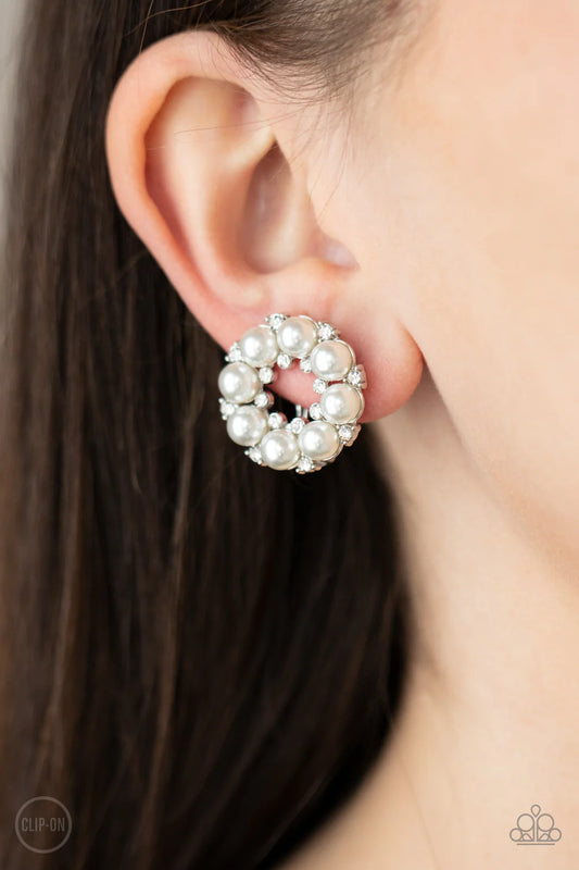 Roundabout Ritz White Rhinestone Clip On Earring Paparazzi E0027