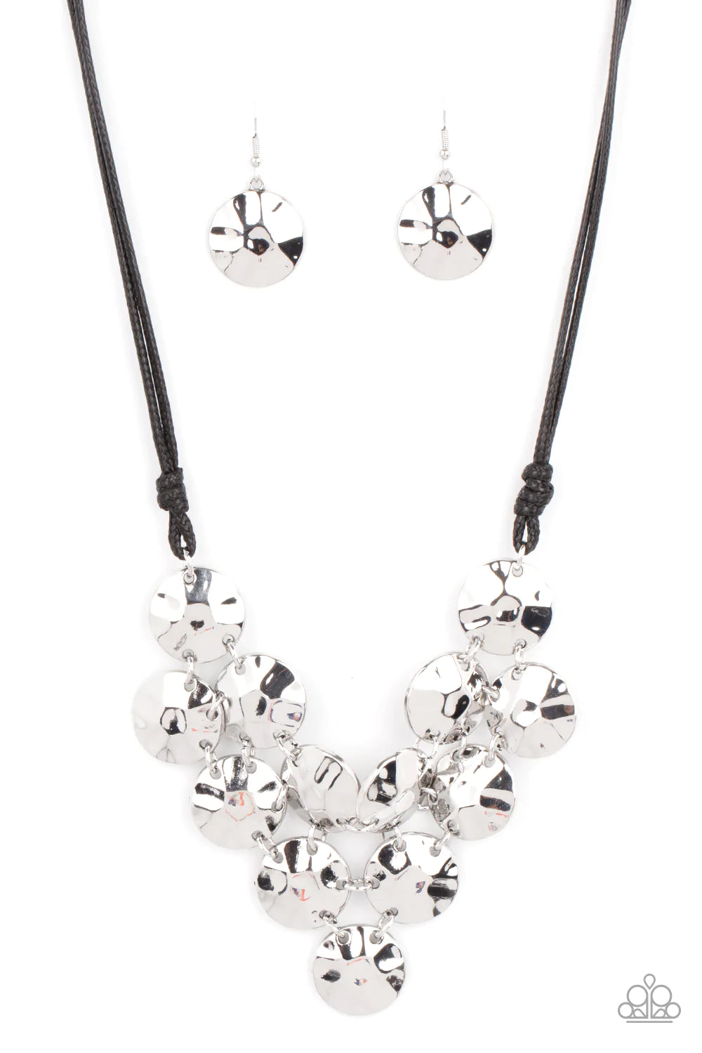 Token Treasure Black Silver Hammered Necklace Paparazzi N0952