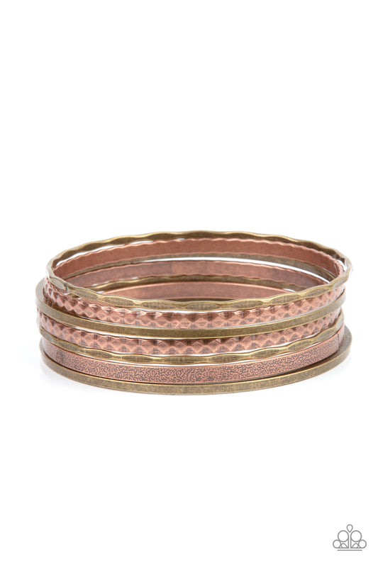 How Do You Stack Up? - Multi Copper And Brass Bangle Bracelet Paparazzi B0513
