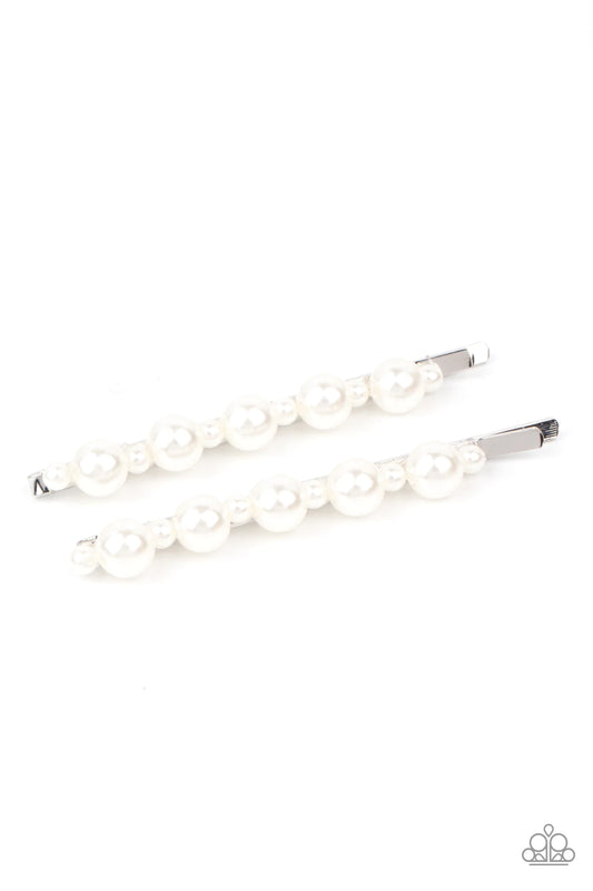 Put A Pin In It White Pearl Silver Hair Clip Paparazzi H0022
