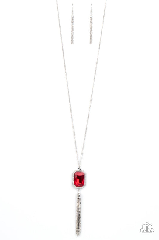 Blissed Out Opulence Red Emerald Cut Gem Necklace Paparazzi N0286