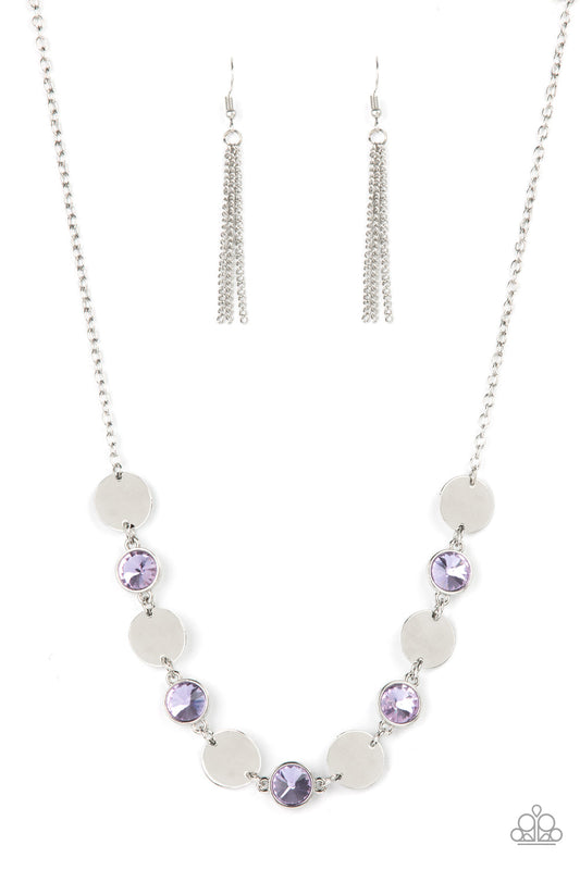 Refined Reflections Purple Gem Silver Disck Necklace Paparazzi N0601