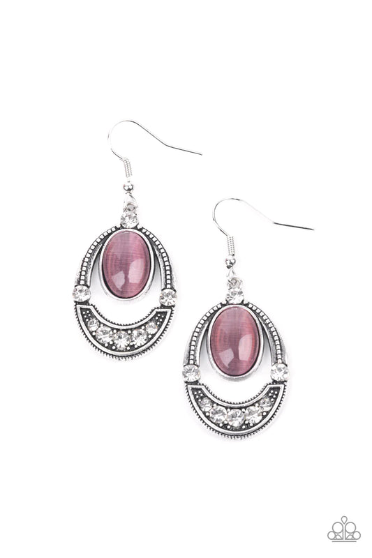 Serene Shimmer Purple Cat's Eye & White Rhinestone Earring Paparazzi E0057