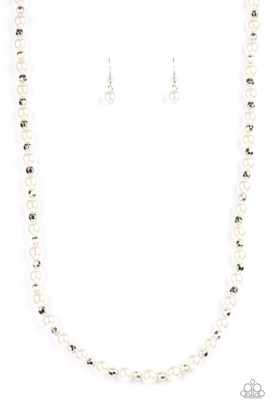 Nautical Novelty White Pearl Silver Bead Necklace Paparazzi N0173