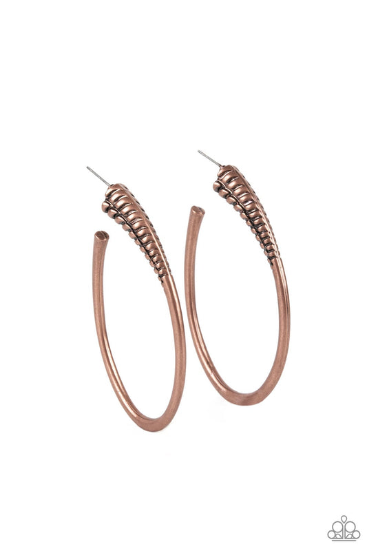 Fully Loaded Copper Hoop Earring Paparazzi E0172