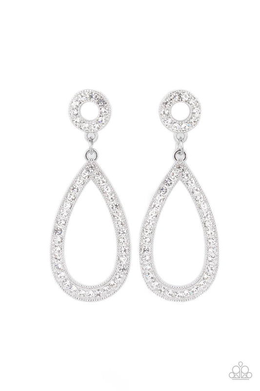 Regal Revival - White Rhinestone Teardrop Post Back Earring Paparazzi E0830