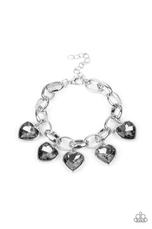 Candy Heart Charmer Silver Heart Gem Charm Bracelet Paparazzi B0930