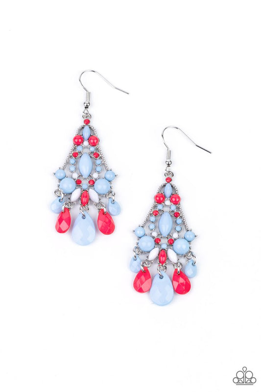 Staycation Home Multi Blue and Red Earring Paparazzi E0215