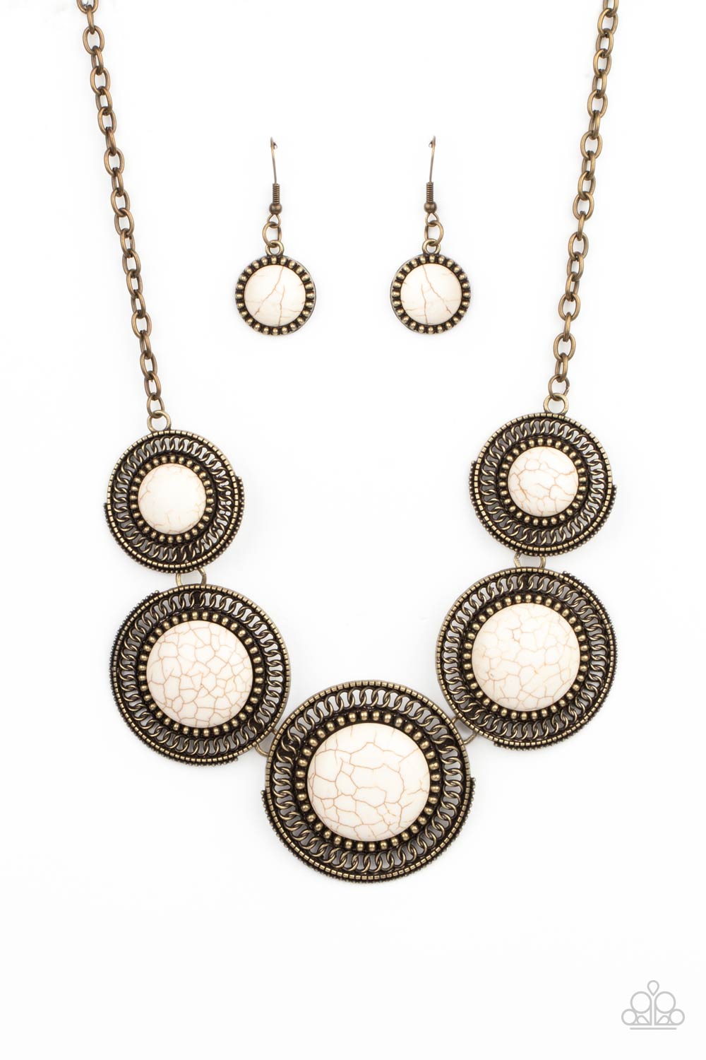 She Went West - Brass White Cracked Stone Necklace Paparazzi N0373