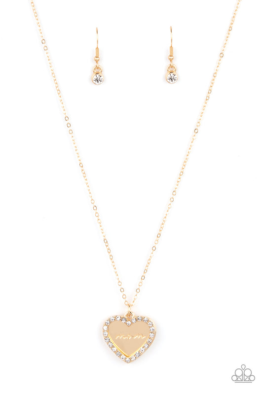The Real Boss - Gold Heart Rhinestone "Mom" Necklace Paparazzi N0860