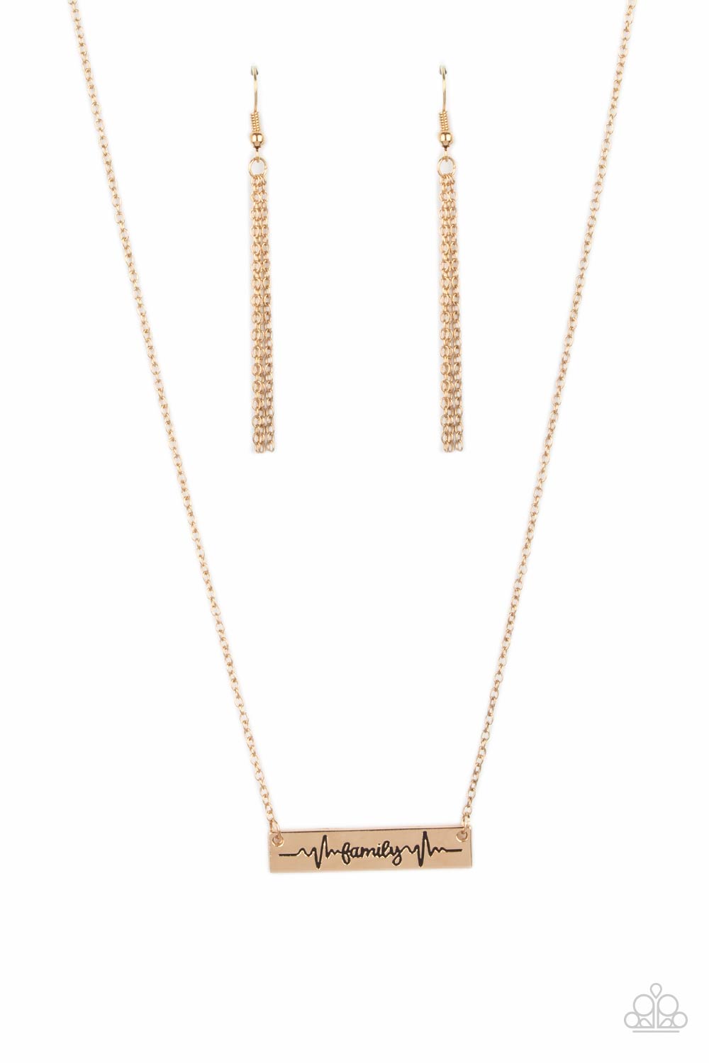 Living The Mom Life - Gold Inspirational "Family" Life Line Necklace Paparazzi N1629
