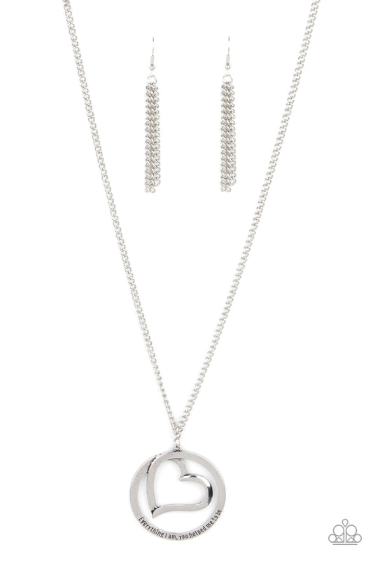 Positively Perfect - Silver Heart Inspirational Necklace "Everything I am , you helped me to be" Paparazzi N1585
