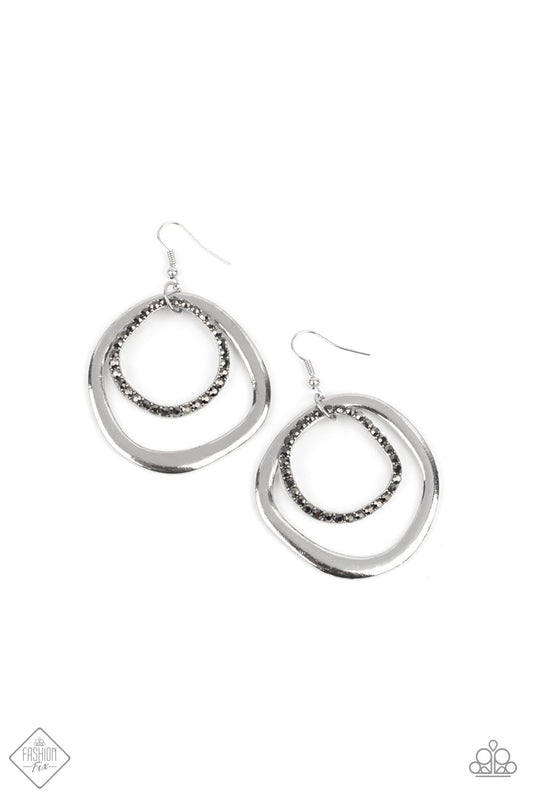 Spinning With Sass - Silver Hematite Rhinestone Earring Paparazzi E0135