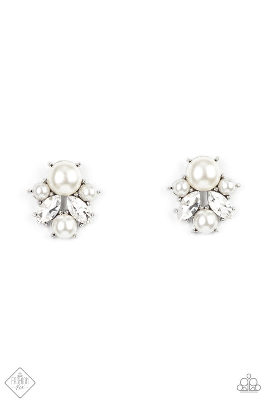 Royal Reverie White Post Earring July 2021 Fashion Fix Paparazzi E0138