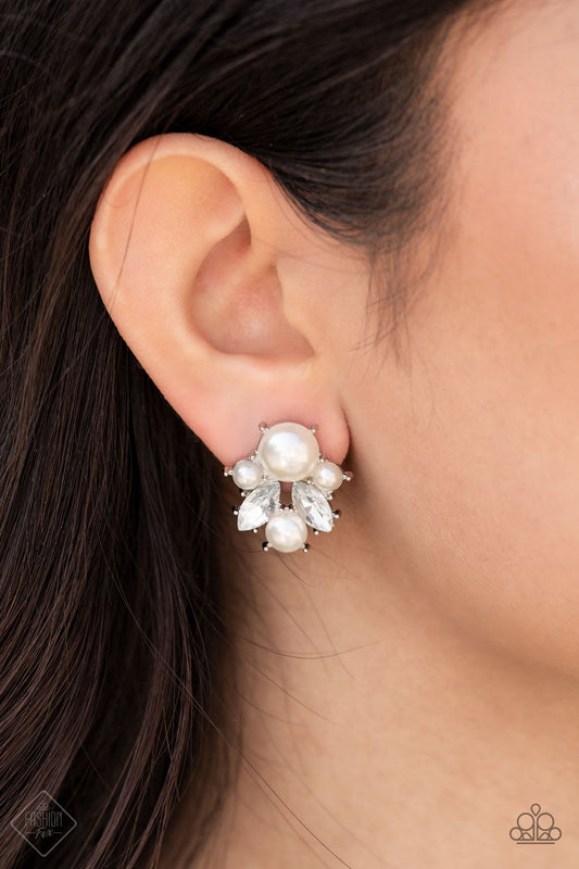 Royal Reverie White Post Earring July 2021 Fashion Fix Paparazzi E0138
