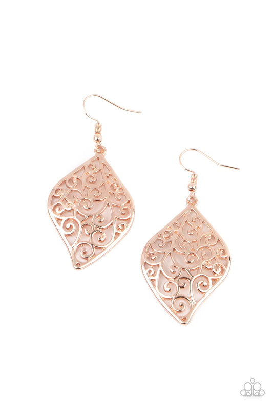 Your Vine Or Mine - Rose Gold Floral Filigree Earring E0708