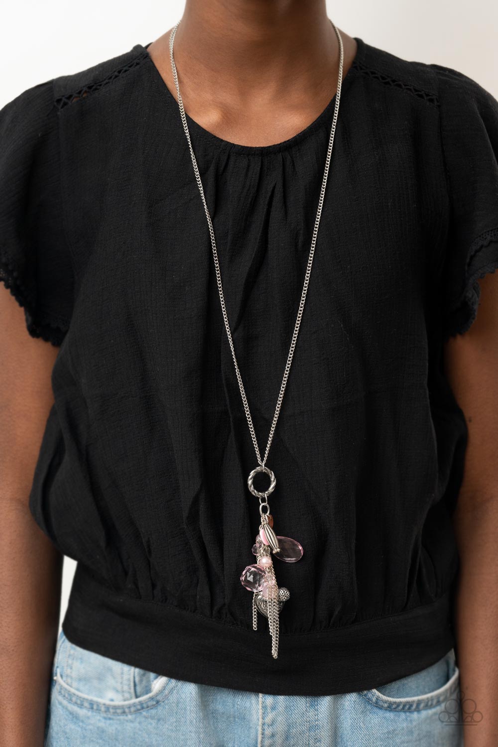AMOR to Love - Pink Crystal Tassel Pendant Necklace Paparazzi N0827