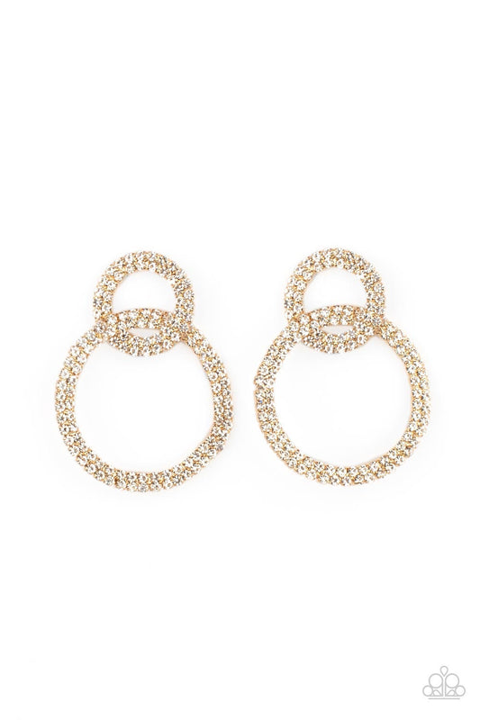 Intensely Icy - Gold Base White Rhinestone Post Earring Paparazzi E0789