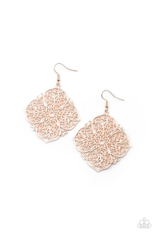 Dubai Detour - Rose Gold Earring Paparazzi E0479