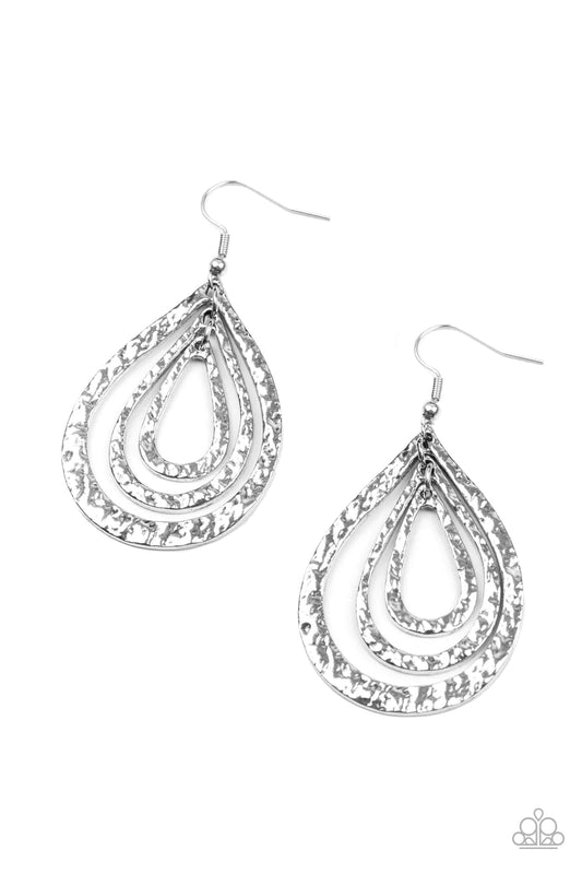 Plains Pathfinder Silver Teardrop Hammered Earring Paparazzi E0992