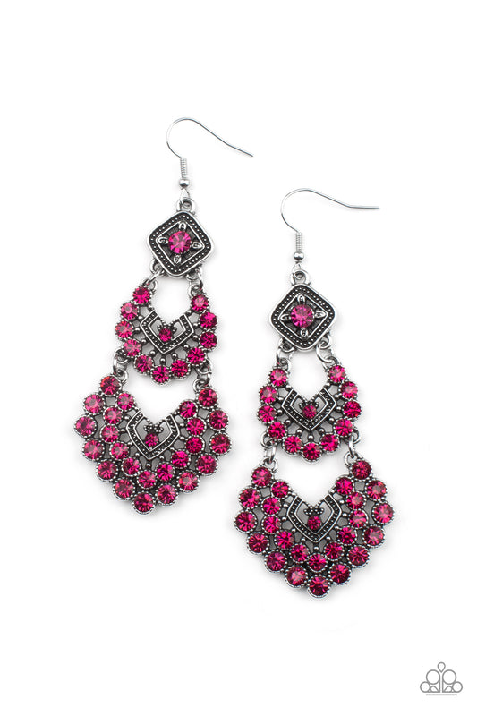 All For The GLAM - Pink Raspberry Sorbet Rhinestone Chandelier Earring Paparazzi E0454