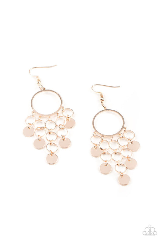 Cyber Chime - Rose Gold Disc And Ring Earring Paparazzi E0338