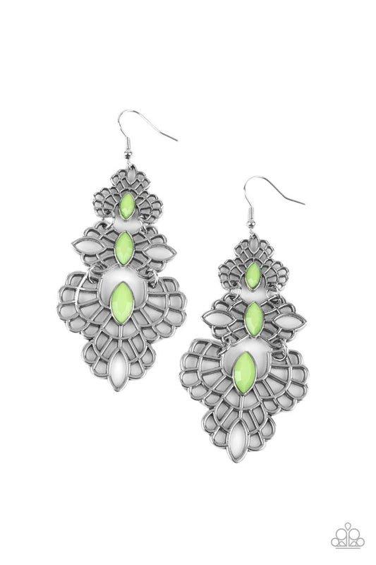 Flamboyant Frills Green Earring Paparazzi E0217