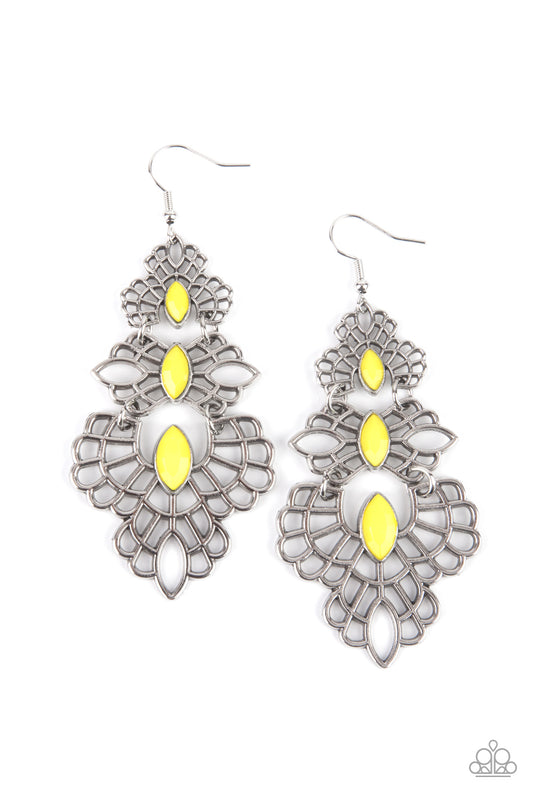 Flamboyant Frills - Yellow Earring Paparazzi E0252