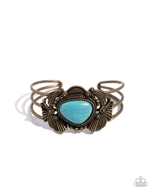 Western Wonderland - Brass & Blue Turquoise Stone Santa Fe Style Cuff Bracelet Paparazzi B1510