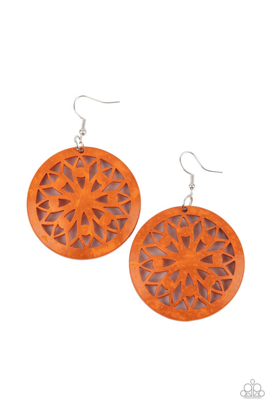 Ocean Canopy - Orange Wooden Earring Paparazzi E0724