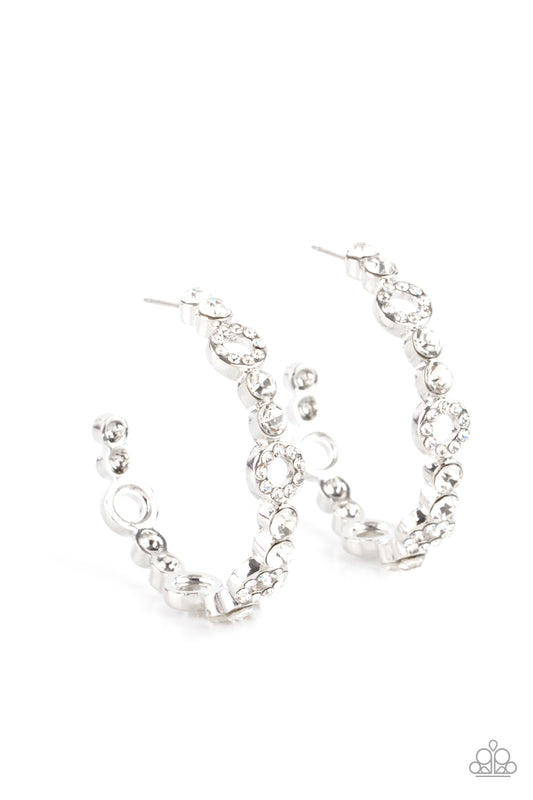 Paparazzi Swoon-Worthy Sparkle - White Rhinestone Silver Hoop Earring E0952