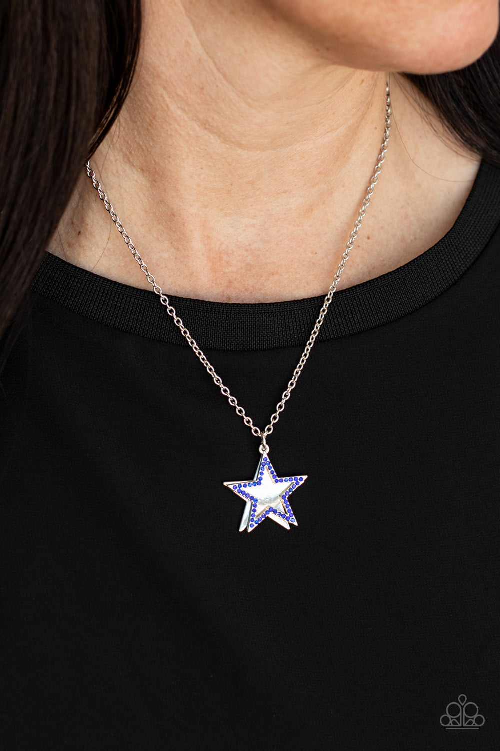 American Anthem - Blue Star Rhinestone Patriotic Necklace Paparazzi N0927