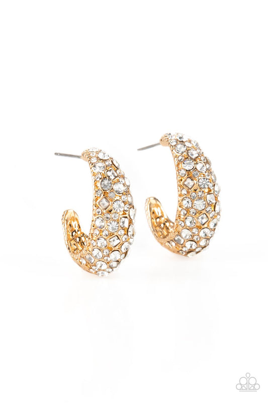 Glamorously Glimmering - Gold Rhinestone Encrusted 3/4 Inch Hoop Earring Paparazzi E1106
