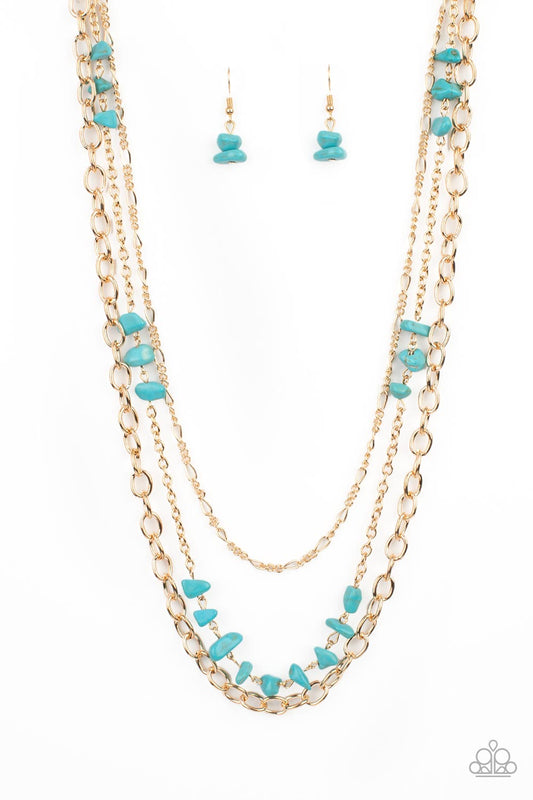 Artisanal Abundance - Gold & Turquoise Stone Santa Fe Style Necklace Paparazzi N0651