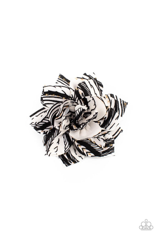 Sonic BLOOM - Black & White Chiffon Petal Hair Flower Clip Paparazzi H0124