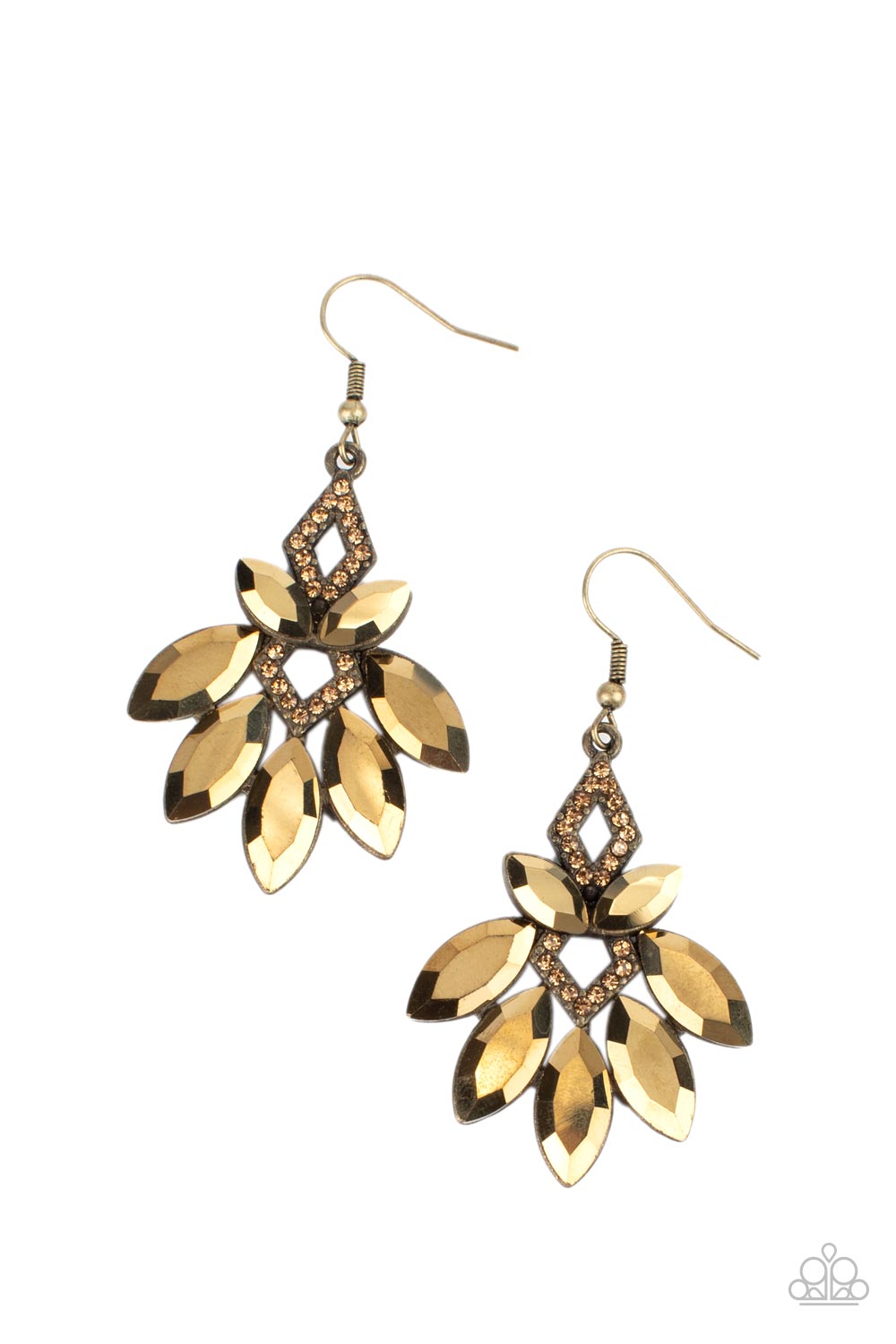 Galaxy Grandeur - Brass Topaz Rhinestone Earring Paparazzi E0665