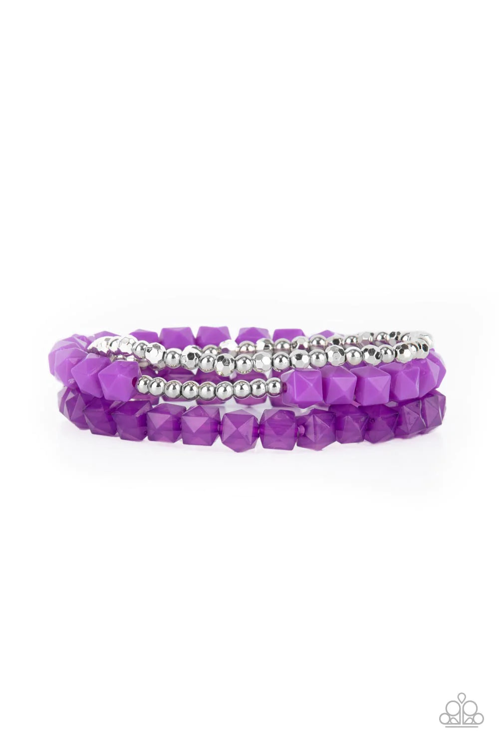 Vacay Vagabond Purple And Silver Stretch Bracelet Paparazzi B0574